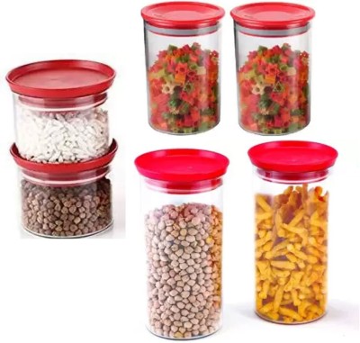 Solomon Plastic Grocery Container  - 500, 900 ml, 1400 ml(Pack of 6, Red)
