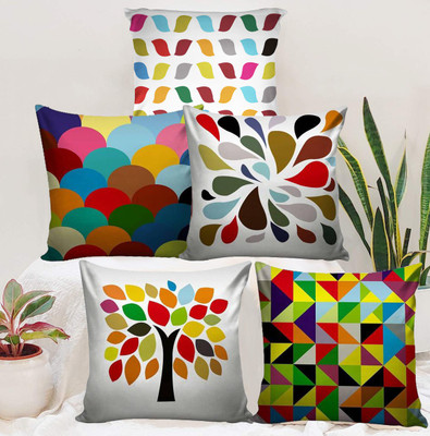 BANTAL Geometric Cushions Cover(Pack of 5, 40 cm*40 cm, Red)