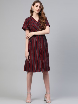 PLUSS Women A-line Maroon Dress