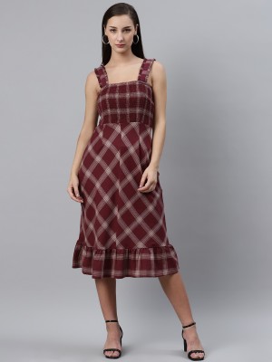 PLUSS Women A-line Maroon Dress