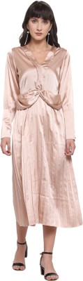 PLUSS Women Fit and Flare Pink Dress