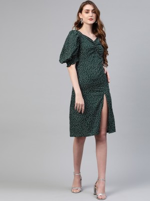 PLUSS Women A-line Green Dress