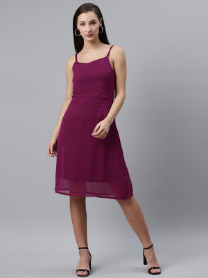 PLUSS Women A-line Purple Knee Length Dress