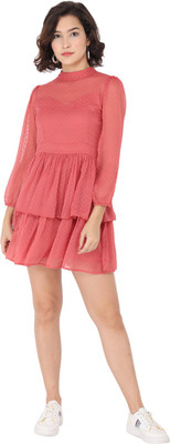 TREND ARREST Women A-line Pink Above Knee/Mid Thigh Length Dress