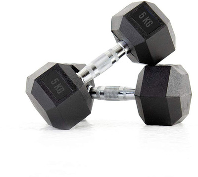 LCARNO Rubber Coated Professional Hexa Dumbbells (Pack of 2) 5 kg Fixed Weight Dumbbell(5 kg)