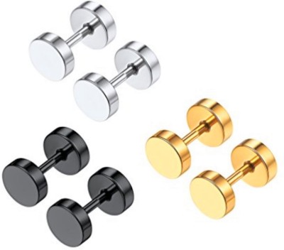 NIMZ Mens Fashion Multi jewellery Valentine Platinum Black Blue Golden Silver Surgical Plug Hoop Ear piercing Studs stainless Steel Jewelry Stylish Fancy Party wear casual High Gold Polish Daily use simple Magnet non Pierced Round pressing Dumbell Multicolor press OM Earrings Combo Set pack pierced 