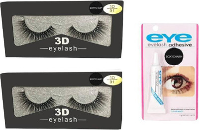 yellowpumpkin Pair of 2 Waterproof False Eyelashes with Adhesive Eyelash Glue (Pack of 3) (Pack of 3)(Pack of 2)