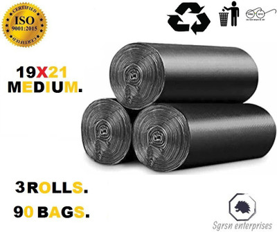 Vruta BLACK Garbage Bags - Medium - 19x21 inches - Pack of 3 Medium 13 L Garbage Bag  Pack Of 90(90Bag )