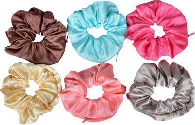 NNR SATIN SILK ZIPPER SCRUNCHIES-24_6 Rubber Band(Multicolor)