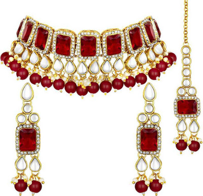 CATALYST Brass Gold-plated Maroon Jewellery Set(Pack of 1)