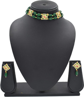 Sandhya Designer Studio Stone Green Jewellery Set(Pack of 1)