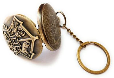 TheKeyHouse Antique Metallic Famous HarryPotter Hogwarts Crest Theme Vintage Gandhi Style Pocket Watch Key Chain With Key Ring for Men/Women. Key Chain