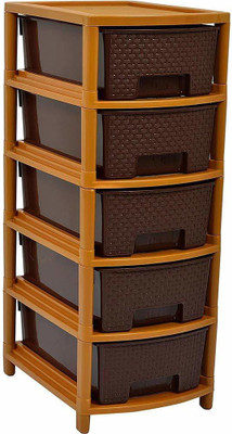 Randal Utensil Kitchen Rack Plastic Multipurpose Organiser 5 Tier Standing Chest, Multipurpose Drawer - ( Brown )
