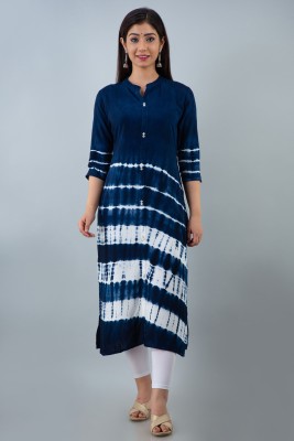 Style N Trend Women Dyed, Printed A-line Kurta(Blue)