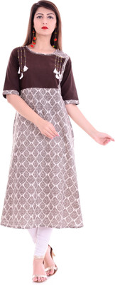Yash Gallery Women Printed A-line Kurta(Brown)