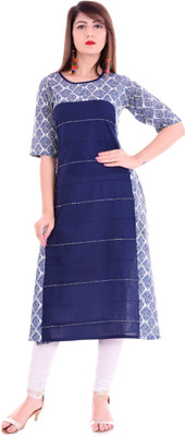 Yash Gallery Women Printed A-line Kurta(Blue)