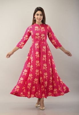 jaipurTrendz Women Floral Print Gown Kurta(Pink)