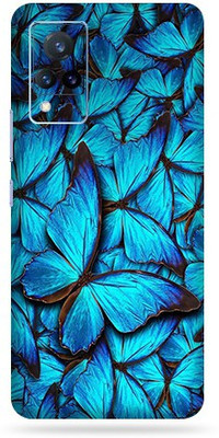 OggyBaba Vivo V21, Phone Back side Protector and Camera Protector Mobile Skin(Ultra Super Blue-Butterfly Glitter Skin Skin Matte Finish)
