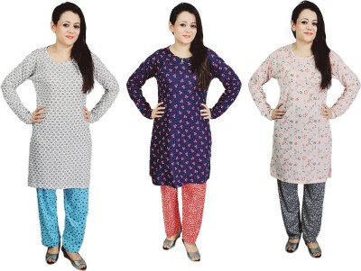 MUKHAKSH Women Printed Multicolor Top & Pyjama Set