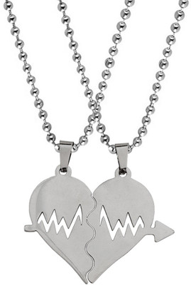 Shiv Jagdamba Valentine Day Gift Heart Shape Couple Pendant With Chain Sterling Silver Stainless Steel Pendant Set
