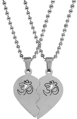 Shiv Jagdamba Couple Lover's Valentine Special Broken Two Half Heart Shape Love Matching Jewelry Om Heart Broken Couple Locket With 2 Chain His And Her Sterling Silver Stainless Steel Pendant Sterling Silver Stainless Steel Pendant Set