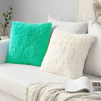 PICKKART Microfibre Solid Cushion Pack of 2(Light Green, White)