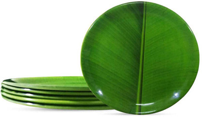 Shanmugapriya Banana Leaf Design Green Dinner Plate(Pack of 6)