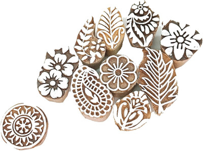 PRANSUNITA Small Size Wooden Printing Fine Blocks - Pack of 10 Mix Attractive Designs (2.5-4 cm) for Fabric Printing, Clay Pottery, Crafts, Body Tattoo, Scrapbook Print and More Printing Blocks(Pack of 10)
