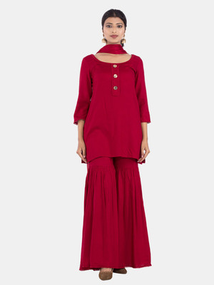 Kiwwibykirti Solid Kurta, Palazzo & Dupatta Set