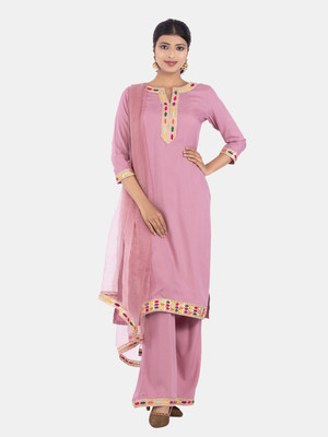 Kiwwibykirti Solid, Embroidered Kurta, Palazzo & Dupatta Set