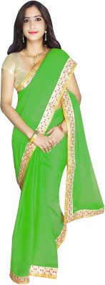 ANSHEE Solid/Plain Bollywood Chiffon Saree(Green)