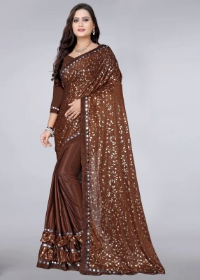 RADHEYUB Self Design Daily Wear Lycra Blend Saree(Brown)