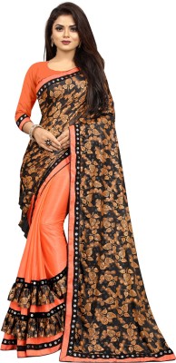 GUNHILD Printed, Floral Print, Geometric Print Banarasi Lycra Blend Saree(Orange)