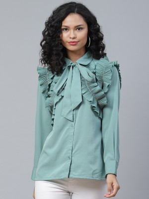 PLUSS Women Solid Casual Green Shirt