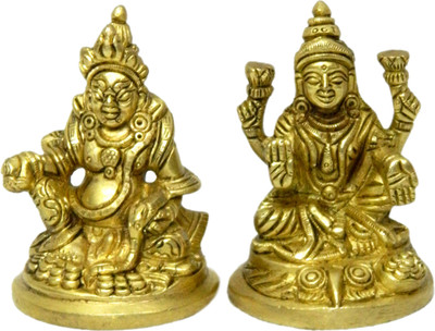B H A R A T H A A T Brass Lord Kuber Laxmi Lakshami Idol Statue Murti Showpiece (4.5 x 2.5 x 3 inches) Decorative Showpiece  -  7.62 cm(Brass, Yellow)