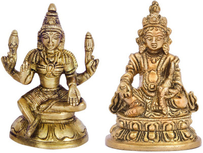 KalaKaar Combo of Shri Laxmi and Shri Kuber Idol set for Home, Office and Decoration Decorative Showpiece  -  9.5 cm(Brass, Gold)