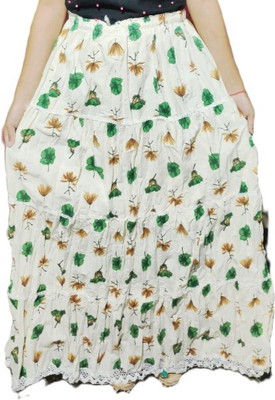 mouli Floral Print Women Regular Beige, Green Skirt