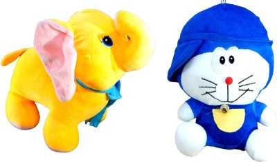 Luipui Doremon Stuffed Soft Toy (30 Cm, Blue) + Non-Toxic Soft Fabric Cute Stuffed Big Ear Plush Elephant Toy Gifts for Kids 30cm Made in India (Yellow)  - 30 cm(Multicolor)