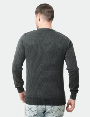 WROGN Woven Round Neck Casual Men Black Sweater