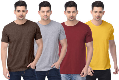 COLOR CAPITAL Solid Men Round Neck Brown, Grey, Maroon, Yellow T-Shirt