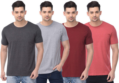COLOR CAPITAL Solid Men Round Neck Grey, Maroon, Red T-Shirt