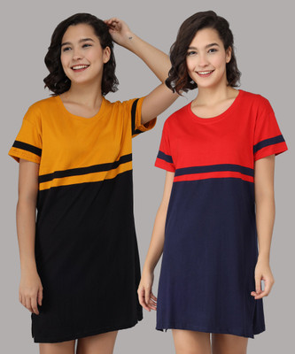 Christy World Colorblock Women Round Neck Multicolor T-Shirt