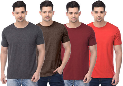 COLOR CAPITAL Self Design Men Round Neck Grey, Brown, Maroon, Red T-Shirt