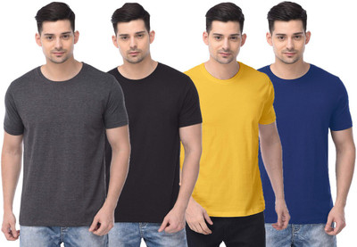 COLOR CAPITAL Solid Men Round Neck Grey, Black, Yellow, Dark Blue T-Shirt