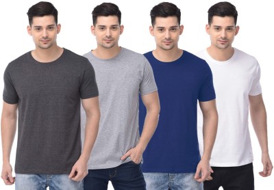 COLOR CAPITAL Solid Men Round Neck Grey, Dark Blue, White T-Shirt