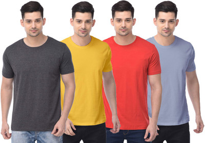 COLOR CAPITAL Solid Men Round Neck Grey, Yellow, Red, Light Blue T-Shirt