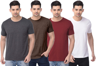 COLOR CAPITAL Self Design Men Round Neck Grey, Brown, Maroon, White T-Shirt