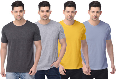 COLOR CAPITAL Solid Men Round Neck Grey, Yellow, Light Blue T-Shirt
