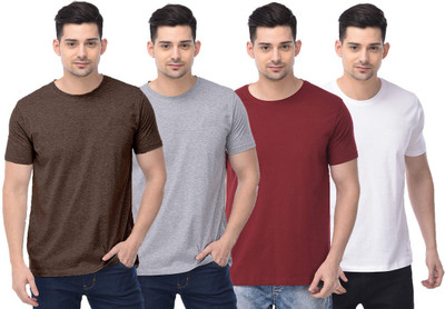 COLOR CAPITAL Solid Men Round Neck Brown, Grey, Maroon, White T-Shirt