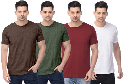 COLOR CAPITAL Solid Men Round Neck Brown, Green, Maroon, White T-Shirt